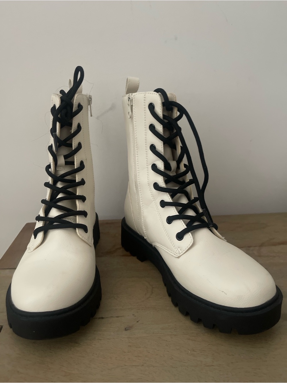 Art Class kids Cream Combat Boots with Black Laces